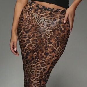 Leopard Print Mesh Maxi Skirt